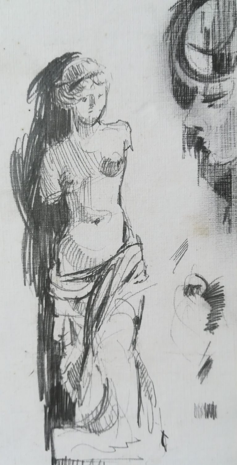 Pencil study of a sculpted figure